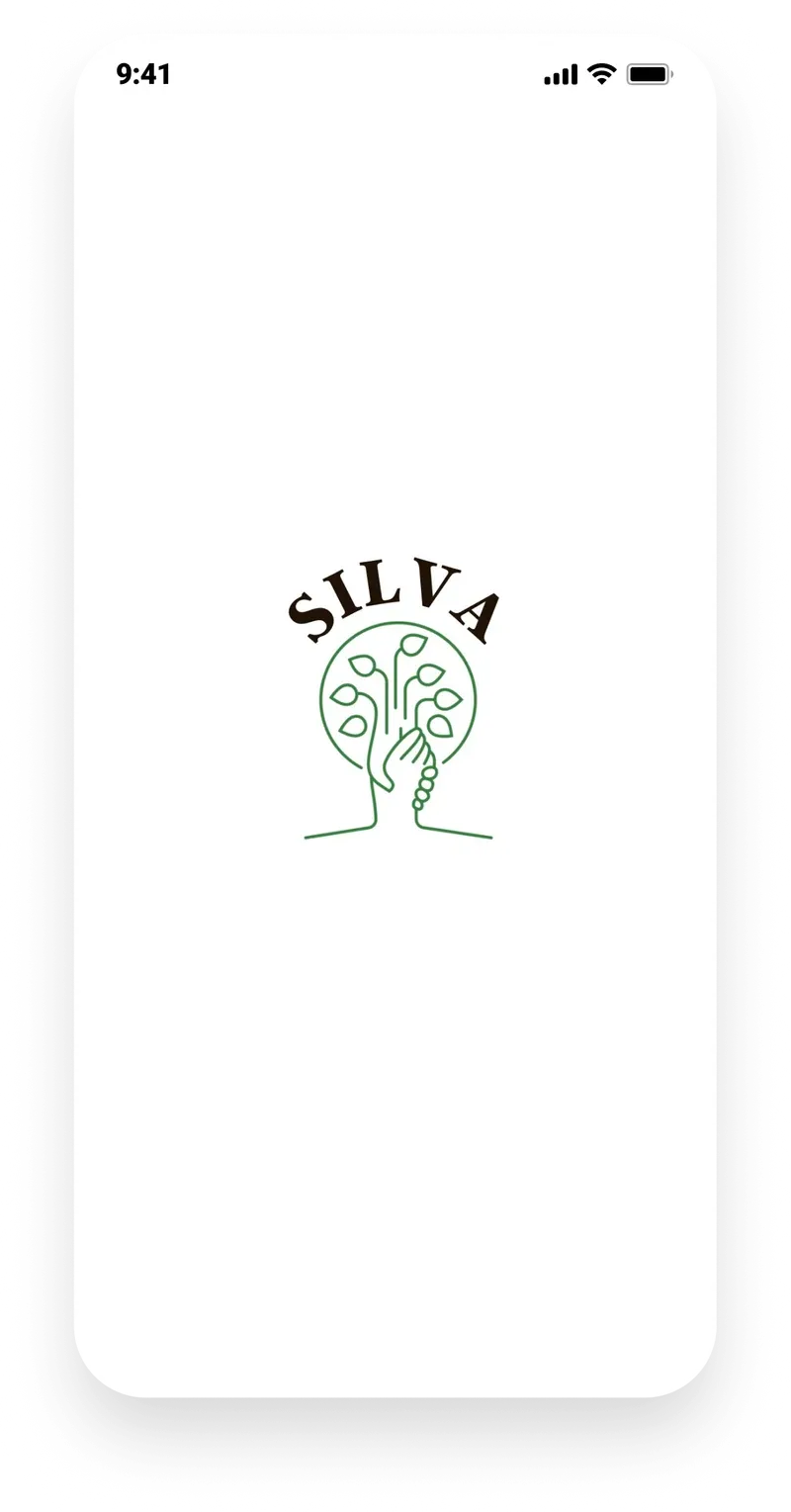 Splash screen with the Silva logo: a hand holding a leafy tree inside a circle.